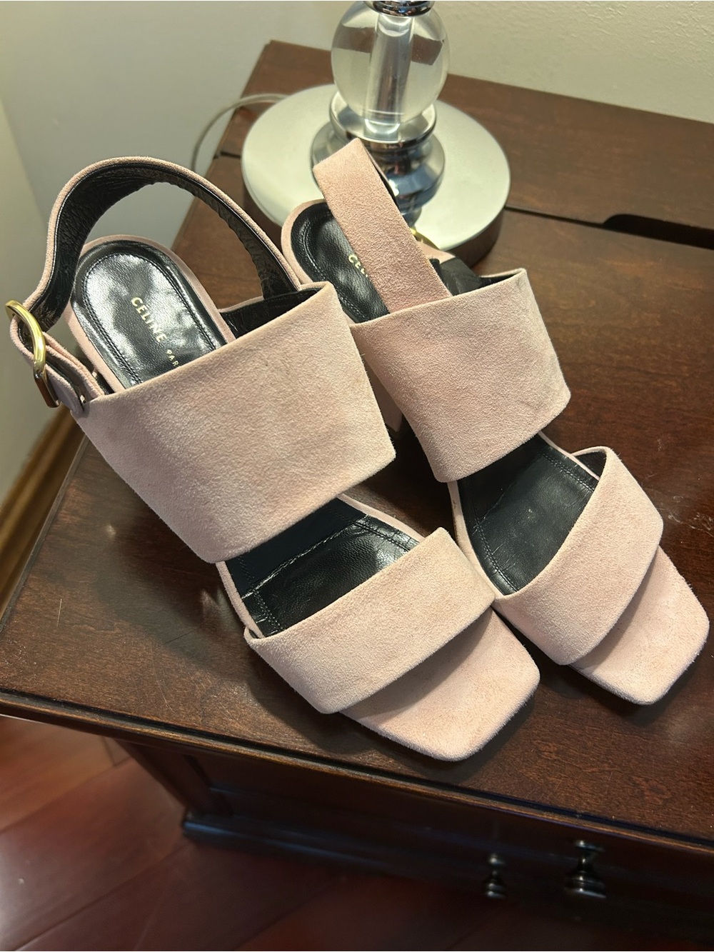 Celine Pink Suede Block Heel Sandals